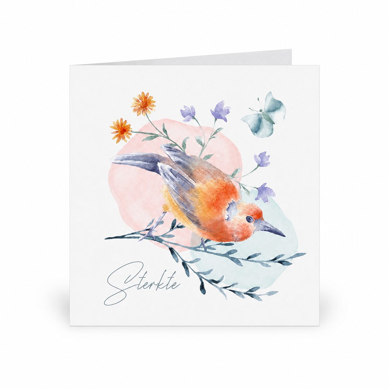 KRT-043 – 915446 57a Sterkte Vogel en bloemen Sterkte kaart - Afbeelding 1